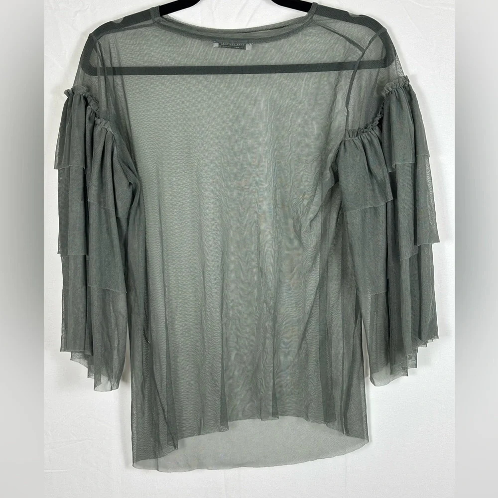 Zara Blouse Top Sheer Dark Green M